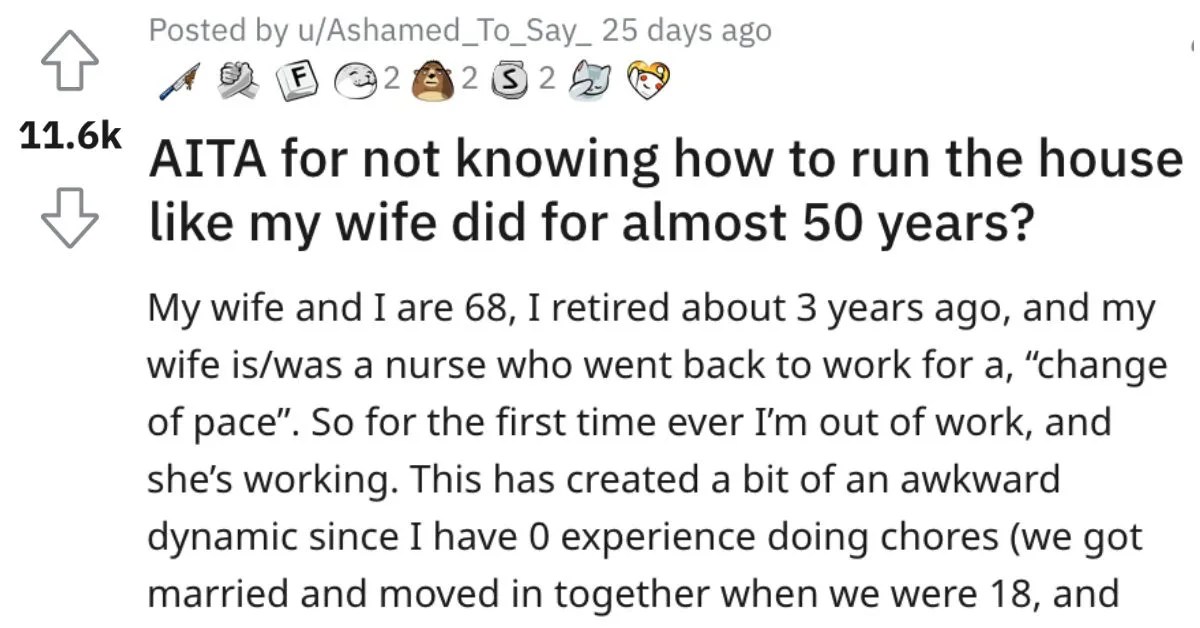 Man Asks if He's a Jerk for Not Knowing How to Run the House Like His Wife Did for a Long Time