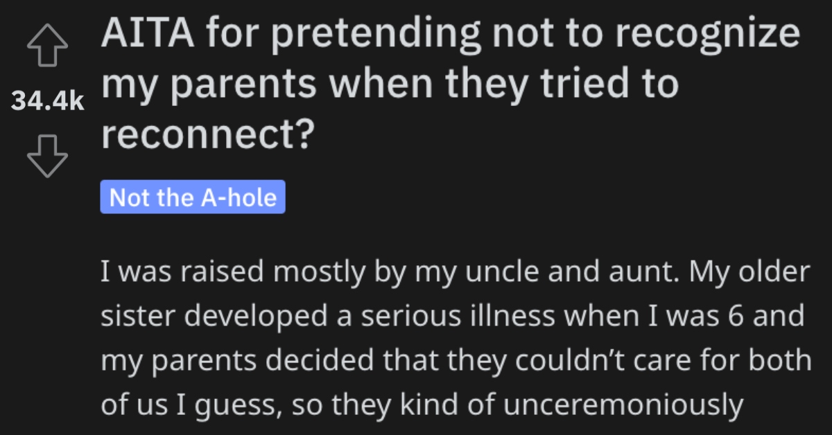 AITAParentsReconnect Person Asks if They’re Wrong for Pretending Not to Recognize Their Parents When They Tried to Reconnect