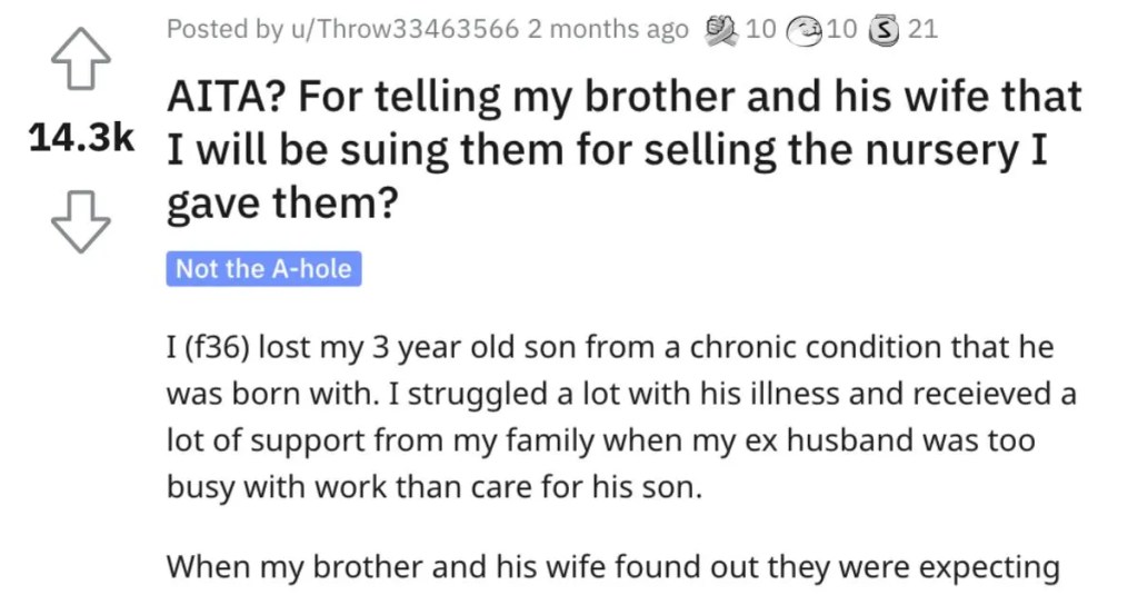 Woman Asks if She’s Wrong for Suing Her Brother and His Wife