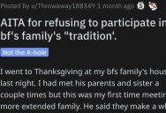 Is She Wrong for Refusing to Participate in Her Boyfriend’s Family’s Thanksgiving Tradition?