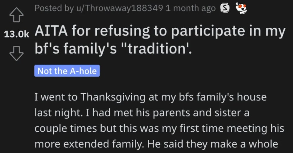  Is She Wrong for Refusing to Participate in Her Boyfriend’s Family’s Thanksgiving Tradition?