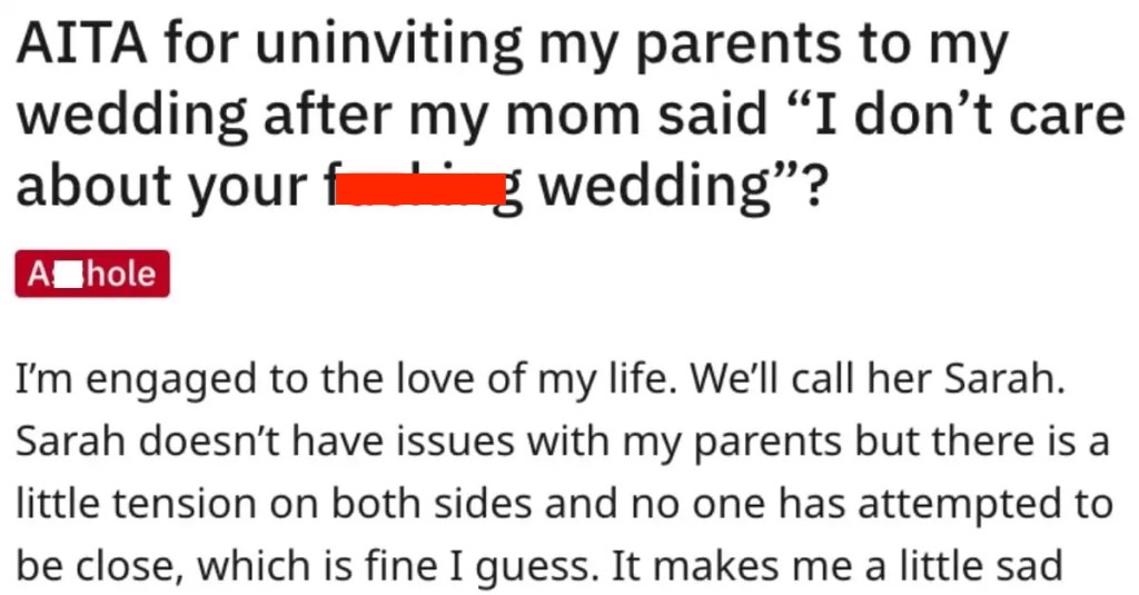 AITAUninvitedParents copy Man Asks if He’s Wrong for Uninviting His Parents to His Wedding