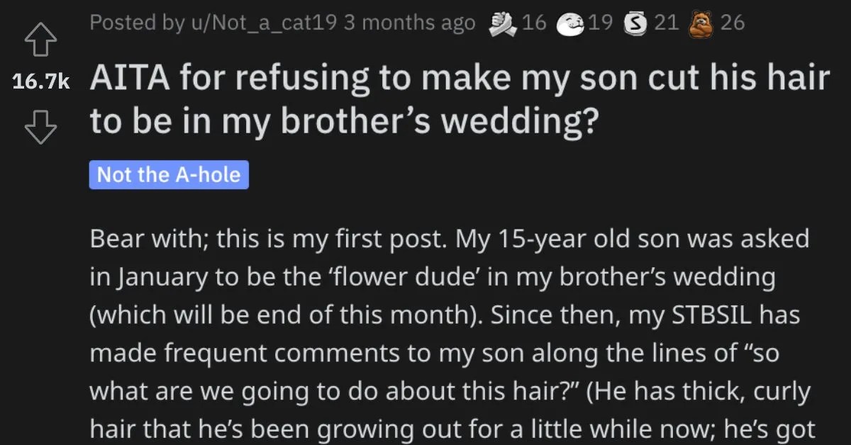 They Won't Cut Their Child's Hair for a Wedding. Are They Acting Like a Jerk?