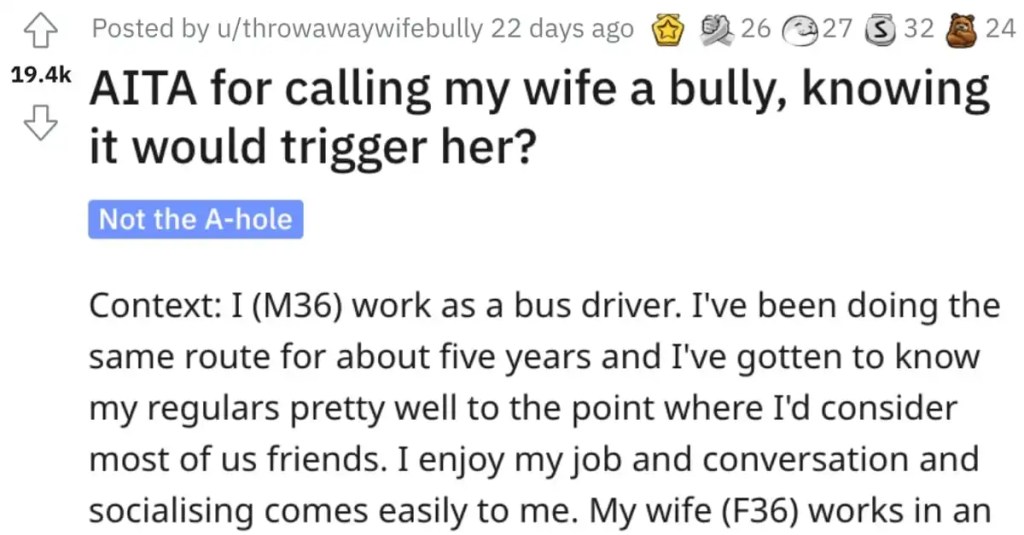 Is He Wrong for Calling His Wife a Bully? Here’s What People Said.