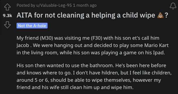 She Wouldn't Help a Child Wipe Their Poop. Is She a Jerk?
