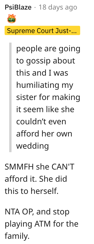 Screen Shot 2023 06 17 at 11.11.14 AM Woman Asks if She’s a Jerk for Not Putting Her Sister’s Wedding Expenses on Her Credit Card