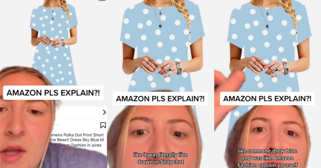TikTokAmazonDress A Woman Asked Questions About an Amazon Dress That Looks Like a Cartoon