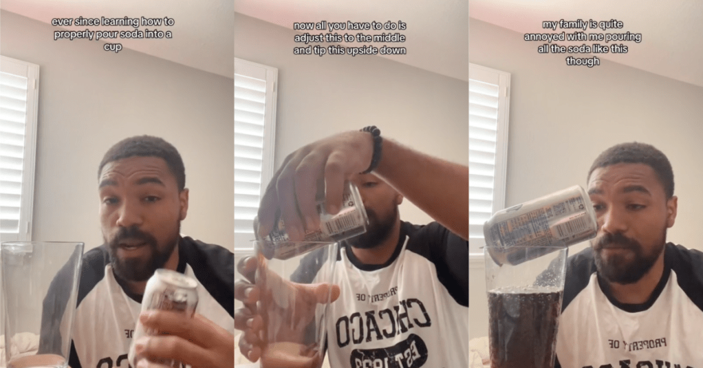 TikTokSodaPour Man Shares The Pro Way to Pour Soda From a Can