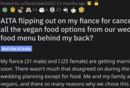 She’s Mad Because Her Fiancée Canceled the Vegan Food Options at Their Wedding. Is She Wrong?