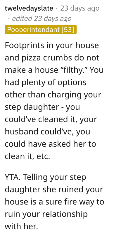 Screen Shot 2023 04 30 at 2.00.49 PM copy I like a higher level of cleaning quality. Is She Wrong for Forcing Her Stepdaughter to Pay Her Back After Her House Was Ruined?