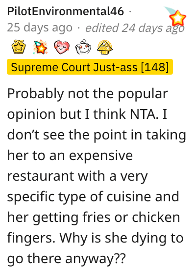 Screen Shot 2023 04 30 at 4.35.23 PM copy I thought it was a waste of time and money. Man Asks if He’s Wrong for Not Taking His Girlfriend to Nice Restaurants Because She Eats Like a Little Kid