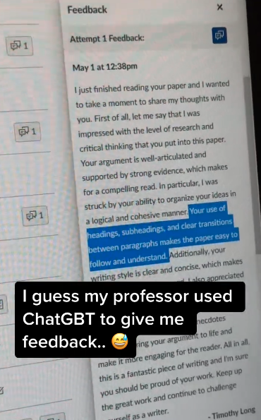 Screenshot 2023 07 27 at 12.48.21 AM This Student Caught Her Professor Using ChatGPT To Give Feedback On Her Work
