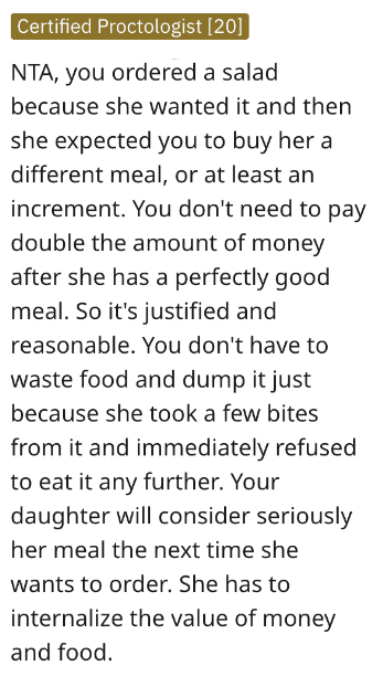 Screenshot 2023 07 31 at 3.19.32 PM Did This Parent Make A Mistake By Forcing Her Daughter To Eat A Salad Rather Than Chicken Nuggets And Fries?