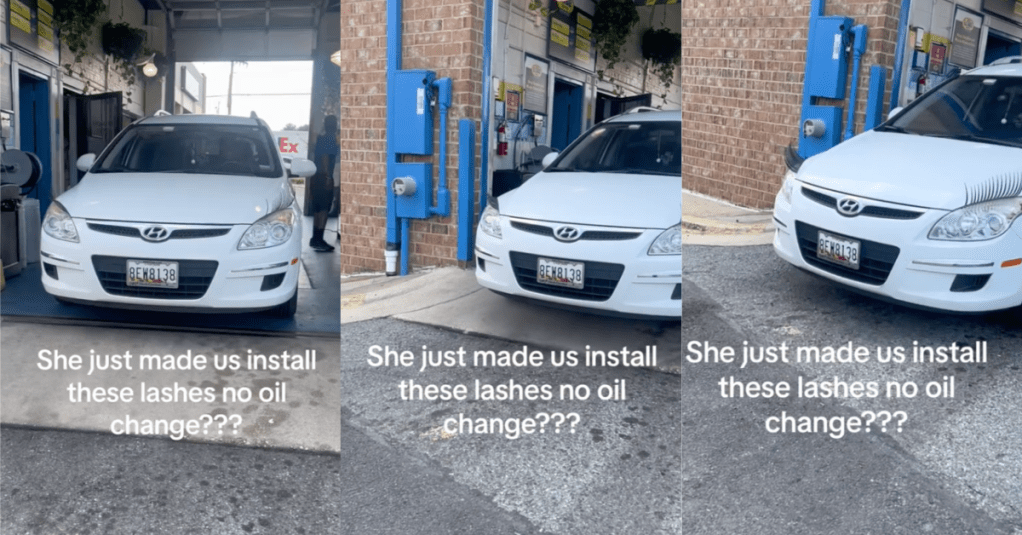 'Me when I get a car.' A Woman Went to an Oil Change Business to Get Lashes Put On Her Car