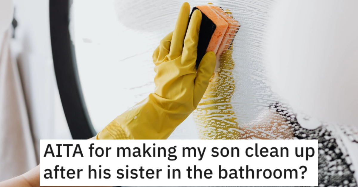 AITACleantheBathroom My husband is mad at me. This Mom Asked If She Was Wrong For Making Her Son Clean Up After His Sister In The Bathroom