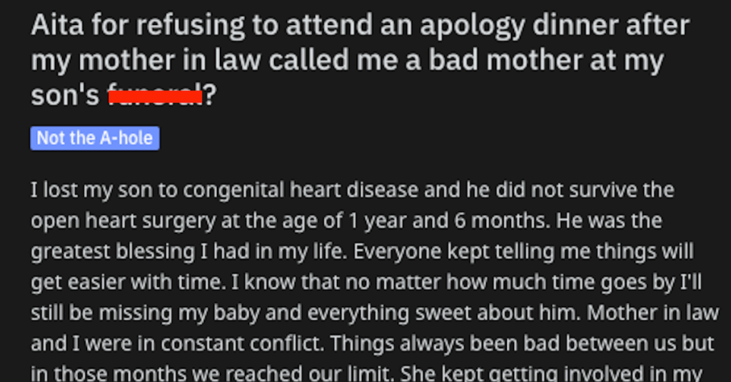 Woman Asks If She's Wrong For Refusing To Accept An Apology After Her Mother In Law Said Something Truly Awul