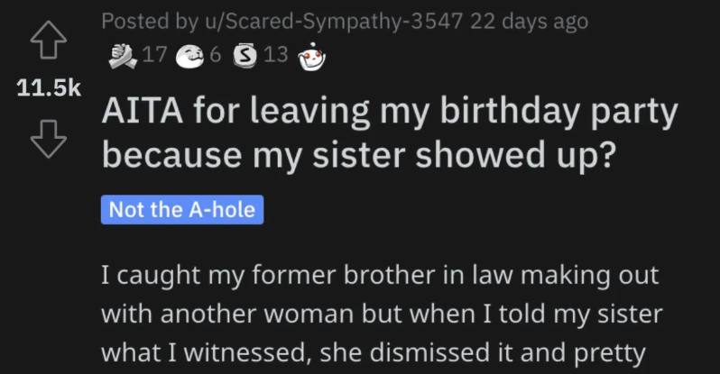 'Everyone is upset with me.' She Left Her Own Birthday Party Because Her Sister Showed Up. Were They Wrong?