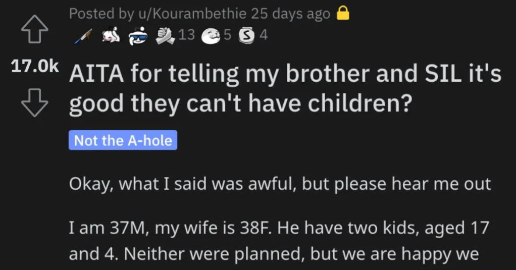'Our son is not slow and you are WAY out of line here!' Man Asks if He’s a Jerk for Telling His Brother and Sister-In-Law It’s Good That They Can’t Have Children