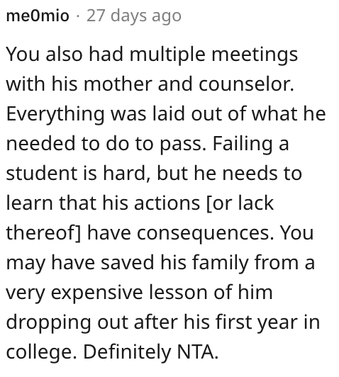 Screen Shot 2022 06 24 at 4.58.09 PM copy I held multiple parent meetings to discuss Levis lack of effort. This Teacher Ruined A Students College Plans By Failing Him And Giving Him A Reality Check. Were They Wrong?