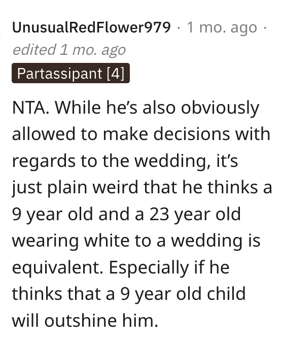 Screen Shot 2023 08 02 at 10.25.44 PM She Called Her Fiance Crazy Because He Wont Allow A 9 Year Old Junior Bridesmaid To Wear A Princess Dress. Was She Wrong?