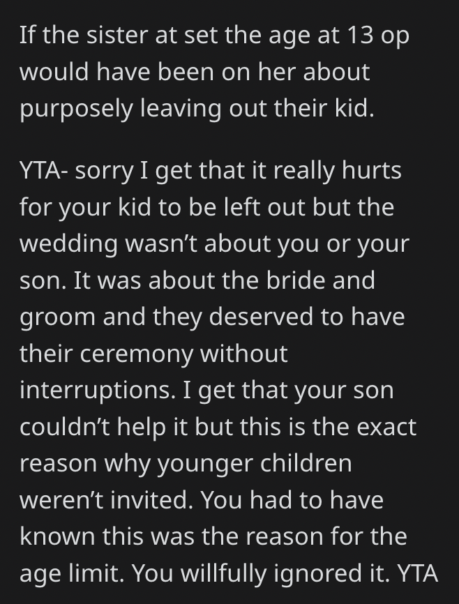 Screen Shot 2023 08 02 at 11.21.17 PM She got upset and went and complained to our mom. Man Wants To Know If Bringing His 13 Year Old Disabled Son To His Sisters No Kids Under 10 Wedding Was Rude