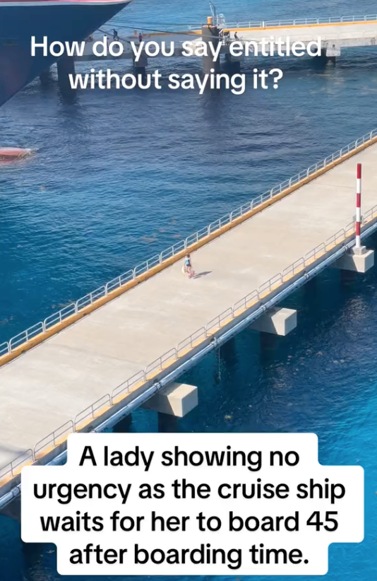 Screen Shot 2023 08 06 at 12.01.00 PM How do you say entitled without saying it? A TikTok User Called Out A Woman Who Boarded A Cruise Ship 45 Minutes Late