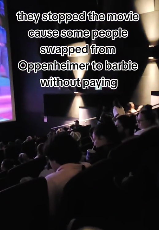 Screen Shot 2023 08 10 at 8.28.27 AM We sat for a while so they could rescan everyone’s tickets. A Movie Theater Stopped the “Barbie” Movie Because Viewers From “Oppenheimer” Snuck In