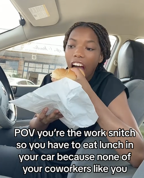 Screen Shot 2023 08 12 at 6.29.48 PM Serves you right! A Woman Said She Eats Her Lunch in Her Car Because She’s Known as “The Work Snitch”