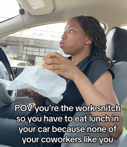 Screen Shot 2023 08 12 at 6.30.06 PM Serves you right! A Woman Said She Eats Her Lunch in Her Car Because She’s Known as “The Work Snitch”