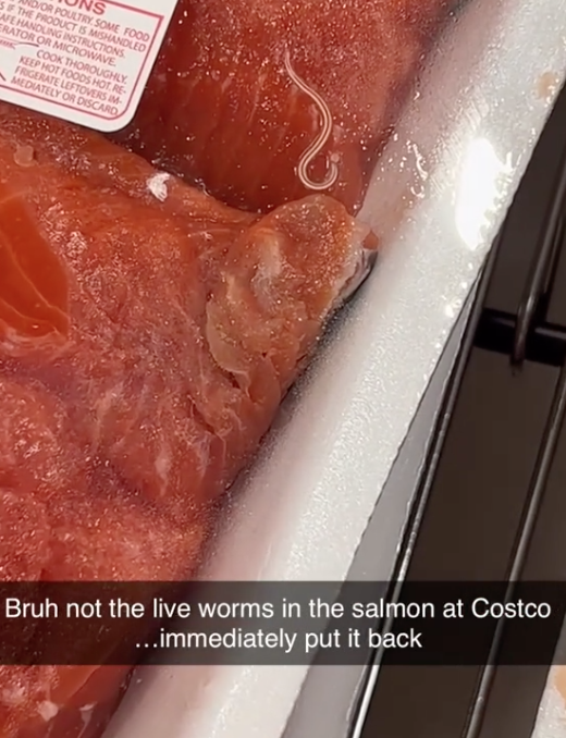 Screen Shot 2023 08 17 at 2.07.01 PM Live parasites... immediately put it back. A Woman Said She Found Live Worms in the Salmon at Costco