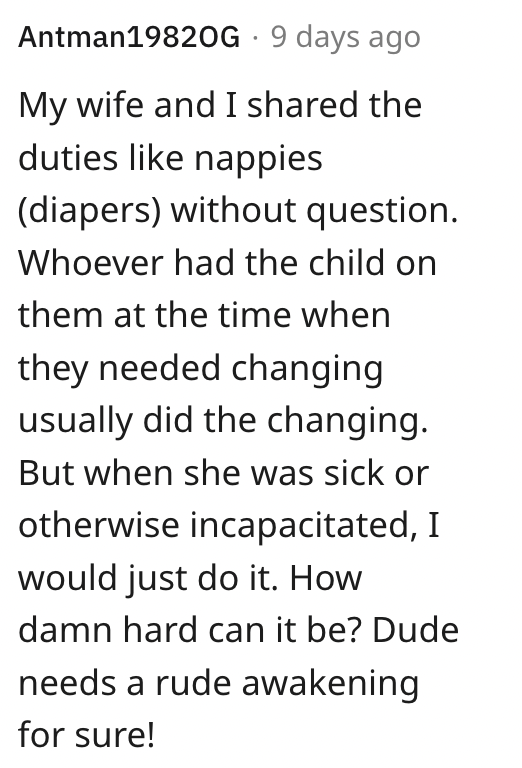 Screen Shot 2023 08 21 at 1.33.47 AM My husband has decided he will not change any of the future babies diapers and has become very resentful. He Changed Most Of The Diapers Of Their First Kid And Refuses To Do Any For The Second. Is He Wrong?