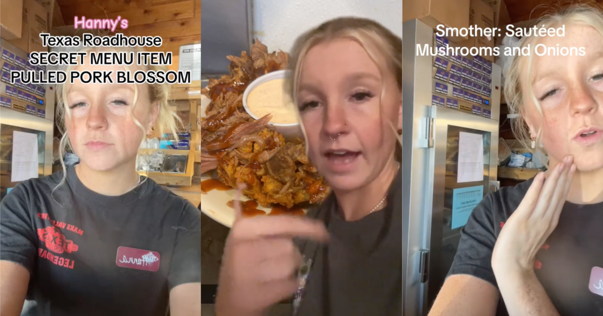 TIkTokRoadhouseBLossom Why would you show me this! Texas Roadhouse Has A Secret Menu And This Employee Shares How To Order A  Pulled Pork Cactus Blossom
