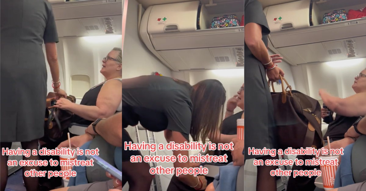 TikTokAnnoyingPassenger Having a disability is not an excuse to mistreat other people. A Passenger Demanded That A Flight Attendant Move Her Bag and Buckle Her Seatbelt for Her