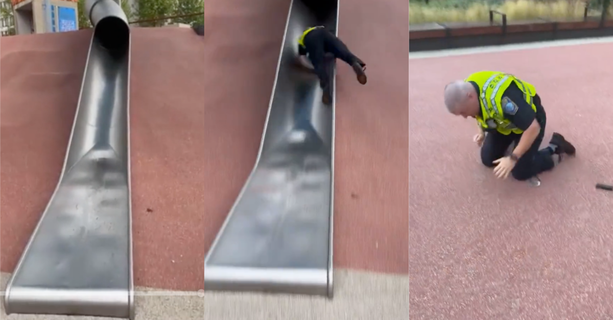 TikTokBostonCop A Video Of A Boston Cop Flying Out Of A Childs Slide Became A Viral Meme