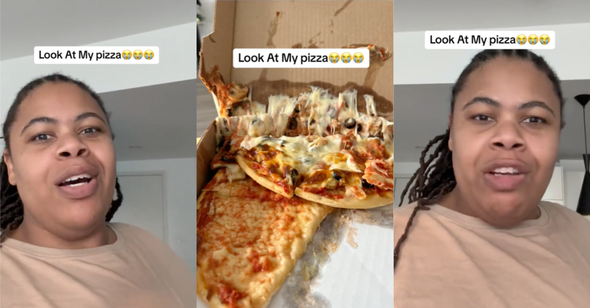 TikTokDestroyedPizza What am I supposed to do with this? An Uber Eats Customer Shared a Video of a Pizza Delivery That Went Very Wrong