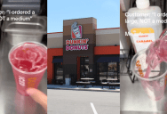 A Dunkin’ Donuts Employee Shows How They “Upgrade” a Customer’s Drink by Pouring a Medium Into a Large Cup and Adding Ice