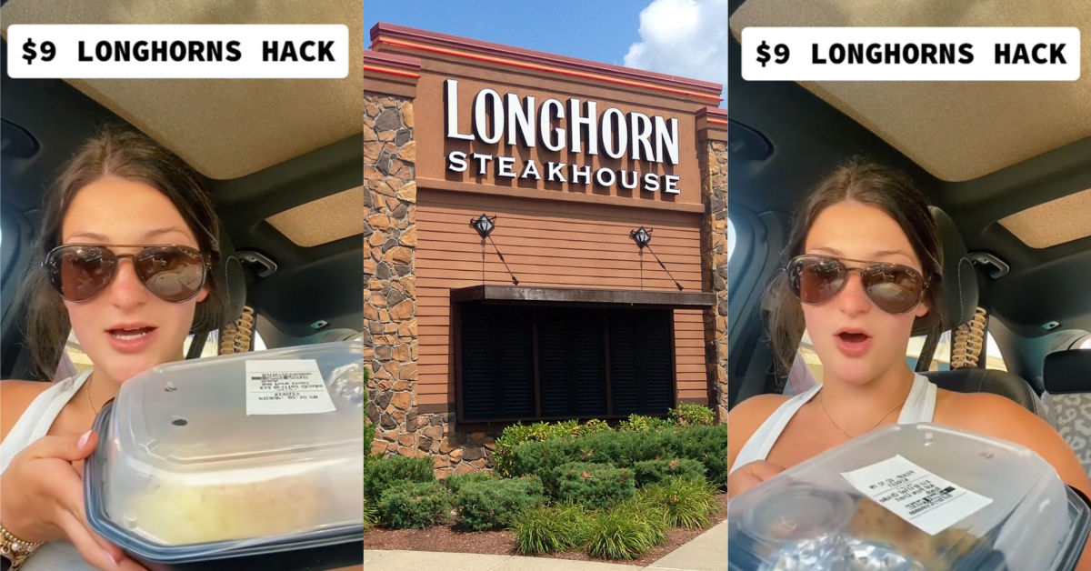 TikTokLonghornDeals This is the best thing ever. It comes with bread, it comes with a drink. A Woman Shared A $9 Dinner Hack At Longhorn Steakhouse