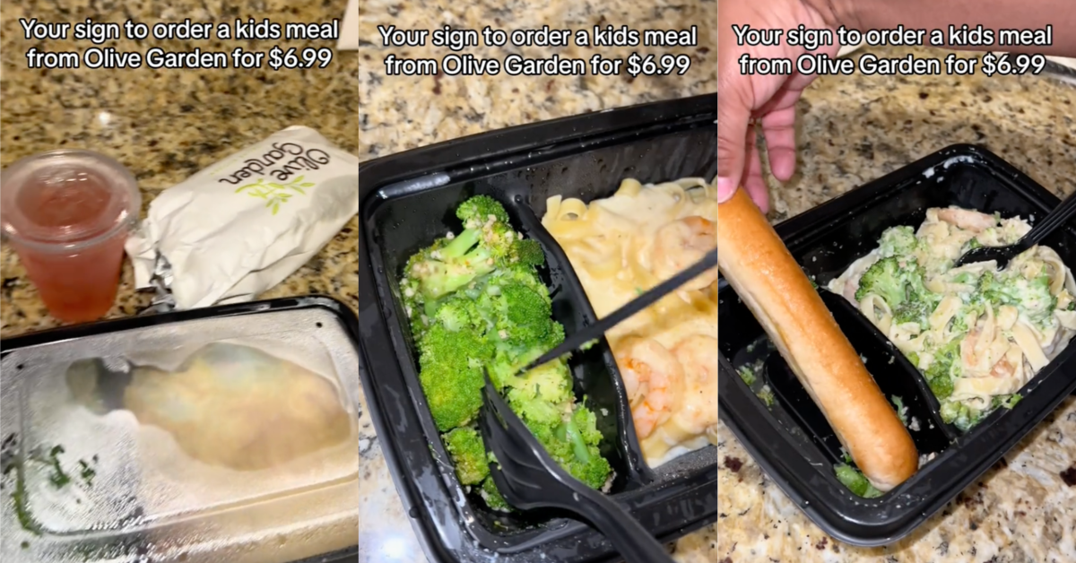 TikTokOliveGardenKidsMeal Just saved me money and time in the kitchen. A Woman Shared The $7 Meal Hack She Uses At Olive Garden