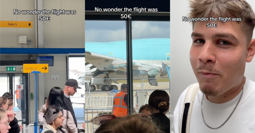 'Landing is a premium add on.' A Passenger Shared a Video of a Plane Being Held Together... by Tape and a Tarp?