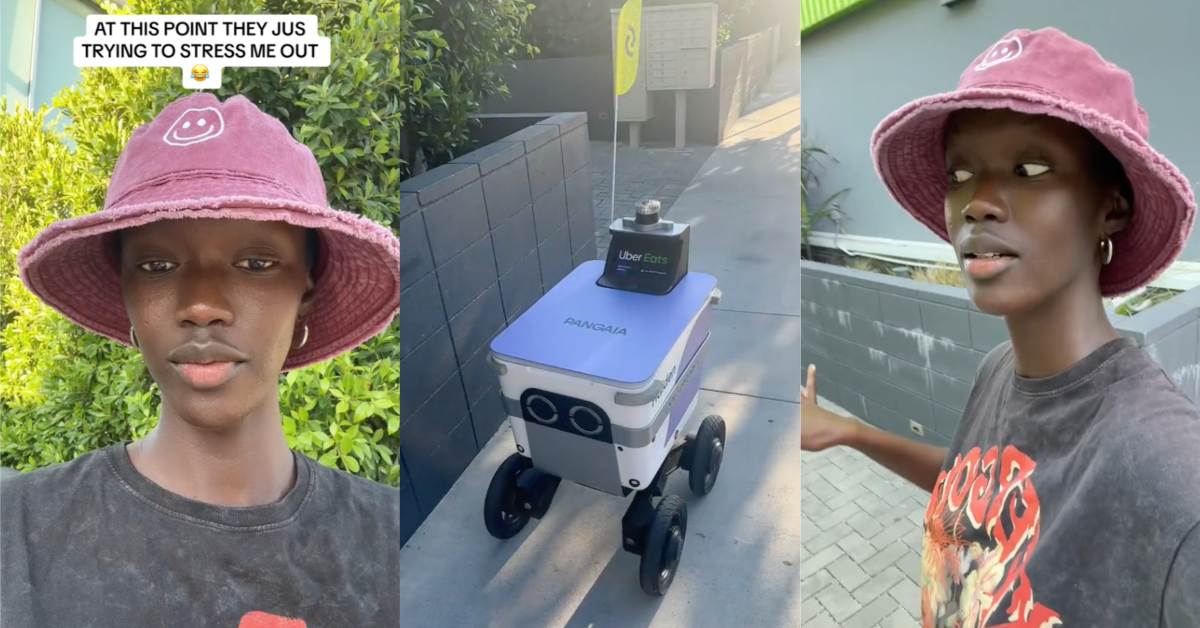 TikTokUberEatsRobots What happened to you today? You are late. An Uber Eats Customer Got Her Food Delivered by a Robot...and It Was 30 Minutes Late