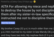 Woman Asks if She’s Wrong for Letting Her Niece and Nephew Destroy the House While She Babysat