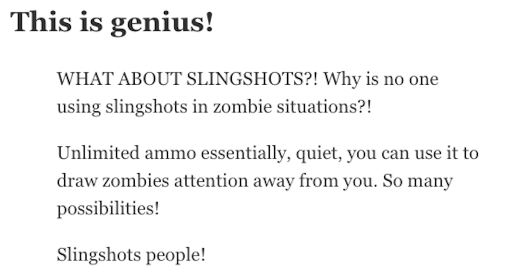 'WHAT ABOUT SLINGSHOTS?!' People Share The Things People Never Seem To Consider During A Zombie Apocalypse