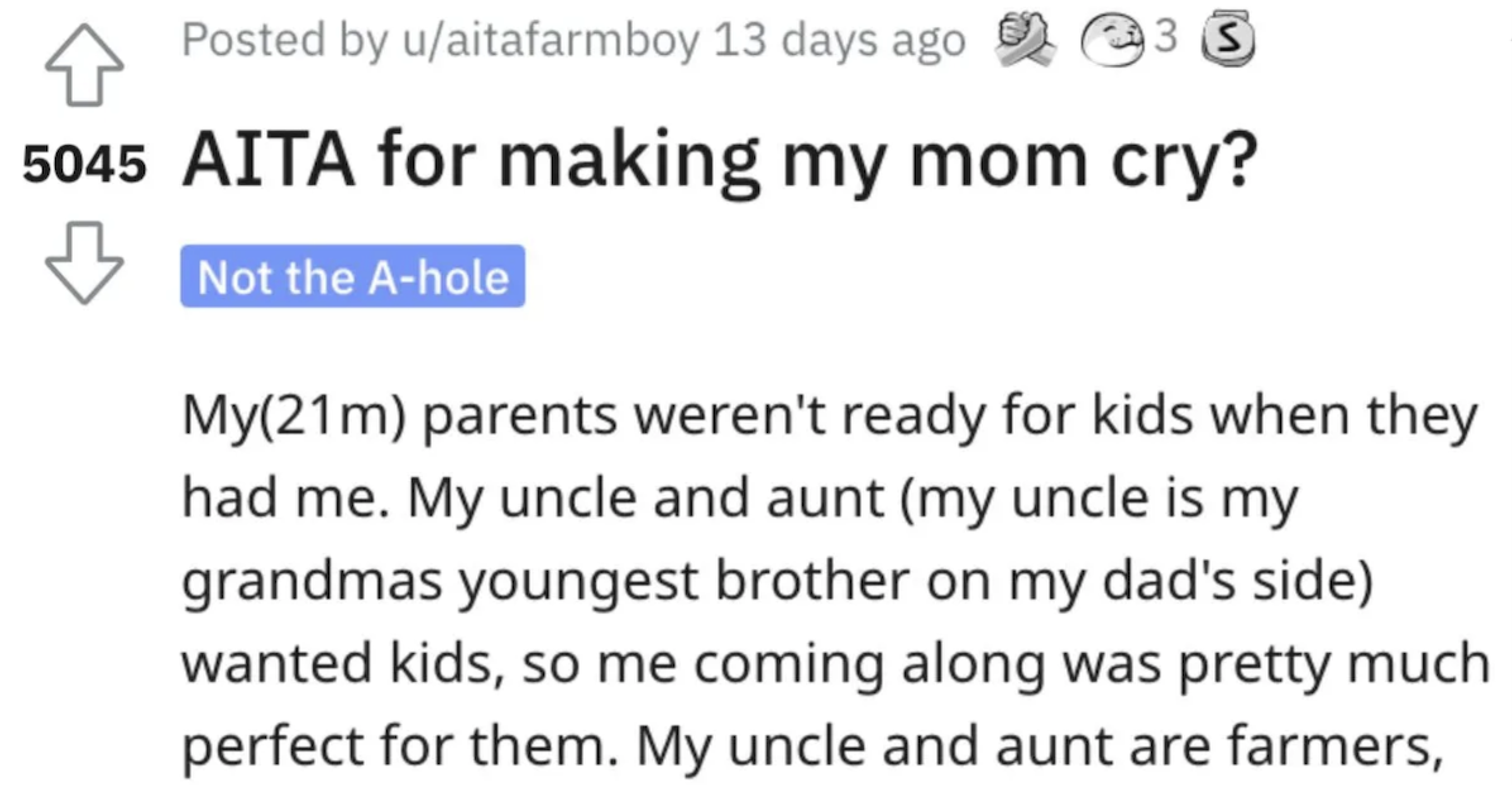 AITA Making Mom Cry Bio He Made His Biological Mom Cry After She Tried To Pull The Mom Card. Was He A Jerk?