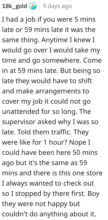 Screen Shot 2023 09 02 at 3.22.27 PM Anyone 5+ minutes late for work would be written up. New Company Makes Ridiculous New Rule For Being Late At Their Job, So This Employee Makes Them Pay
