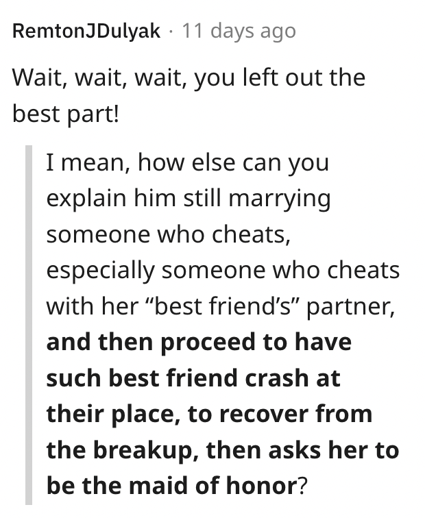 Screen Shot 2023 09 05 at 11.30.08 AM I ruined their once in a lifetime moment. Maid Of Honor Walked Out On The Day Of The Wedding Because Of The Brides Cheating