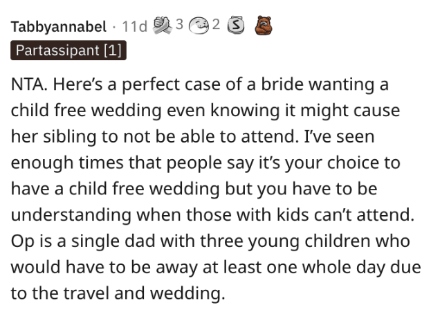 Screenshot 2023 09 06 at 11.57.46 PM He Didnt Go To His Sisters Child Free Wedding Because He Has Three Young Kids, But She Says Hes Being Selfish. Whos Right?