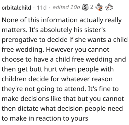 Screenshot 2023 09 07 at 12.01.09 AM He Didnt Go To His Sisters Child Free Wedding Because He Has Three Young Kids, But She Says Hes Being Selfish. Whos Right?