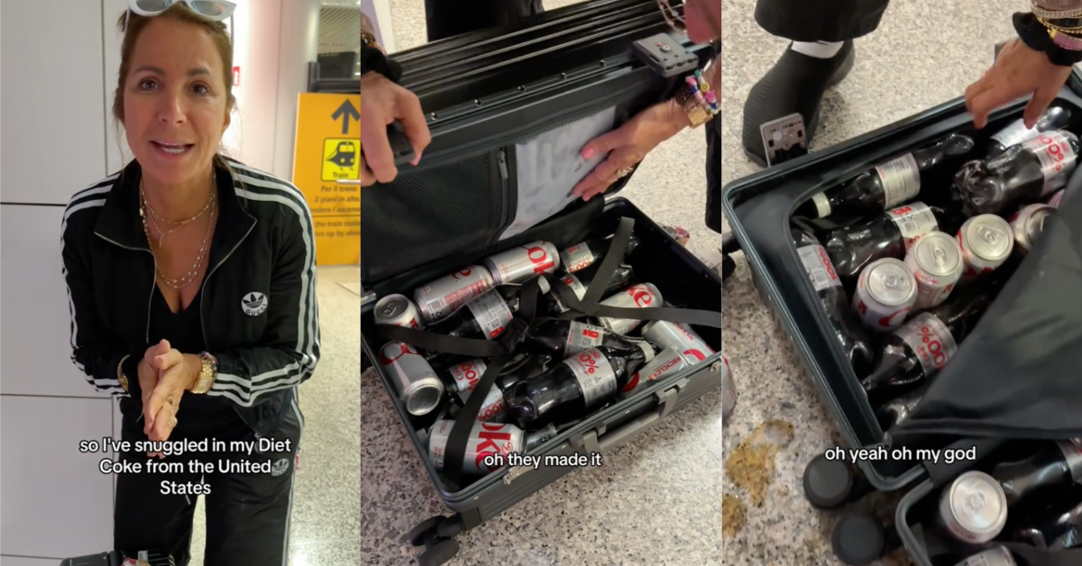 TikTokDietCokeSmuggler They don’t sell it in Europe. A “Real Housewives of New York” Star Took An Entire Suitcase of Diet Coke Overseas