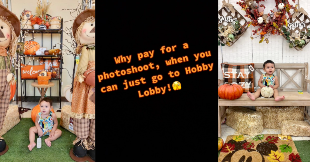 Mom Shows A Hilarious "Hack" And Takes Her Baby To A Fall Display At Hobby Lobby To Get Her Photos Taken