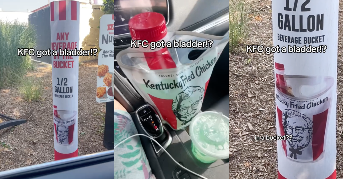 TikTokKFCBladder Half gallon beverage in a bucket? A KFC Customer Bought A Whole Bladder Full Of Baja Blast And People Love The Deal